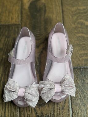 Mini Melissa Glitter Pink Bow Mary Jane Shoes